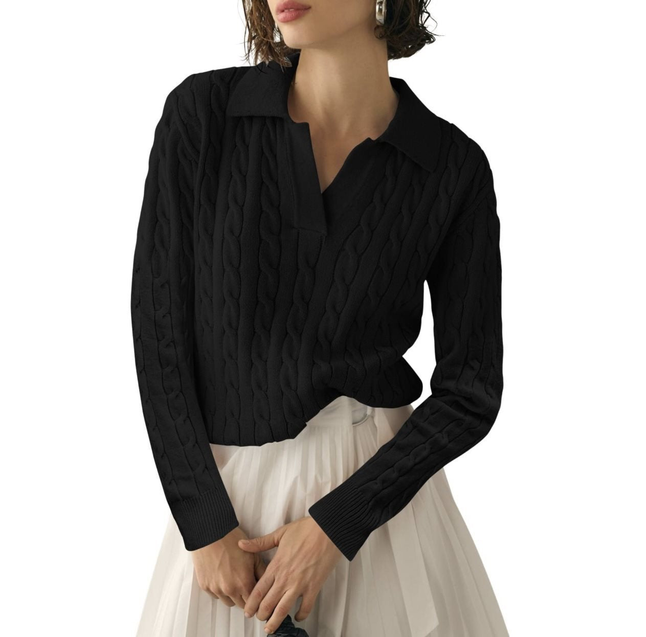 Pull à col roulé pour femmes avec motif de carpe et bords contrastants Chic und Stil