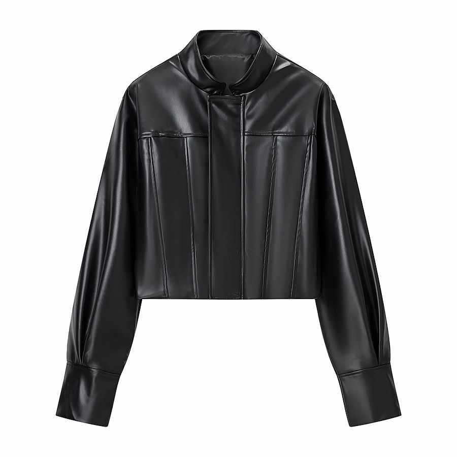Dames élégant cropped cuir veste avec design texturé Chic und Stil