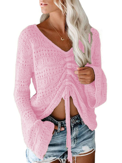 Femme pull à col V tendance avec fronces Chic und Stil
