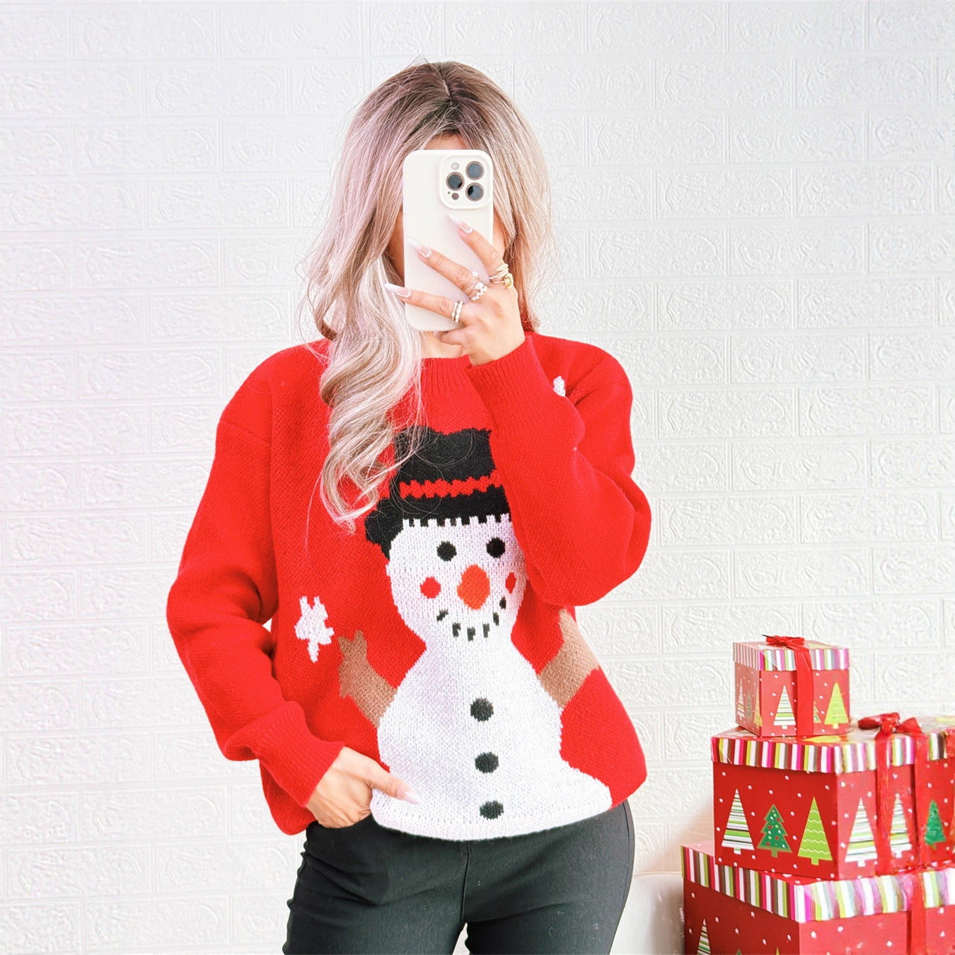 Pull de Noël pour femmes avec motif festif de bonhomme de neige Chic und Stil