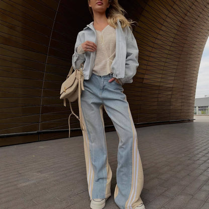 Casual high-waisted pants for women with a striped design Chic and Style