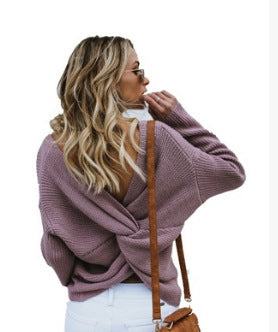 Pull en tricot pour femmes avec un design de dos unique et un décolleté en V profond Chic und Stil