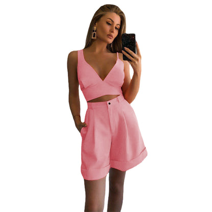 Chic and stylish set for modern women crop top and wide shorts