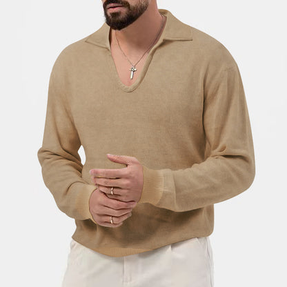 Pull pour homme à col en V tendance en matière tricot respirante Chic und Stil