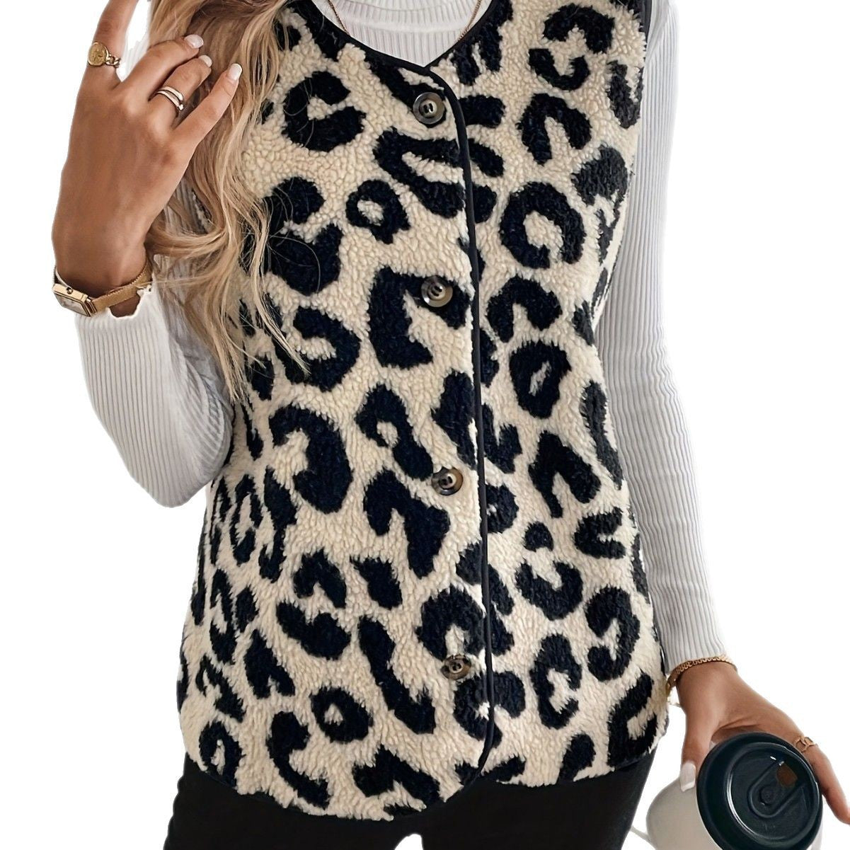 Dames Douillette Gilet en Fleece Leo Chic und Stil