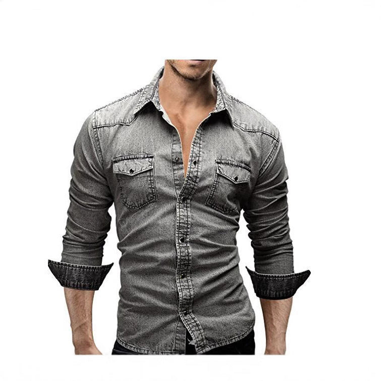 Chemise en denim pour hommes avec des poches à rabat élégantes et une coupe slim à la mode Chic und Stil