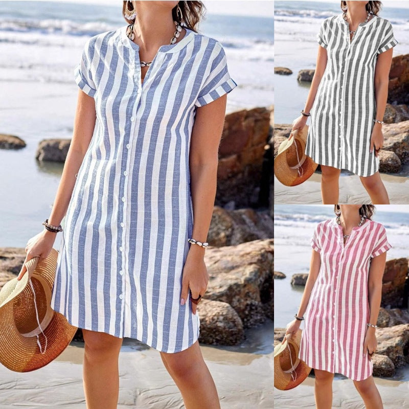 Robe chemise rayée pour femmes en léger tissu en lin Chic und Stil