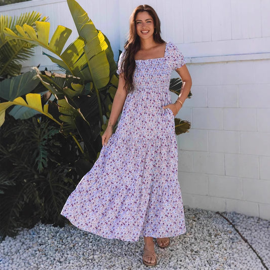 Robe maxi femme avec motif floral nostalgique et haut élastique Chic und Stil