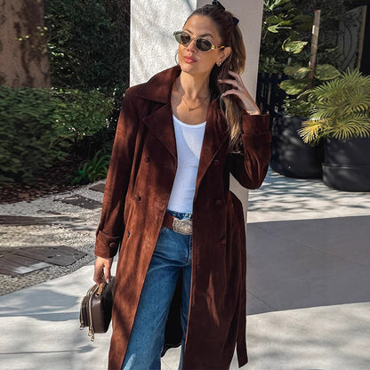 Dames Élégant Trench-coat Long en Daim Doux Chic und Stil