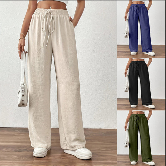 Wide Palazzo pants for women with elastic waistband and adjustable tie cord Chic and Style