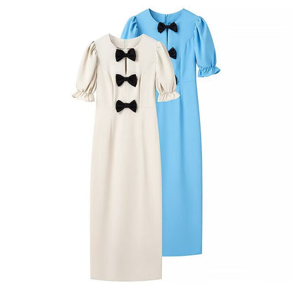 Dames Robe maxi élégante avec détail de nœud unique et conception à manches bouffantes Chic und Stil