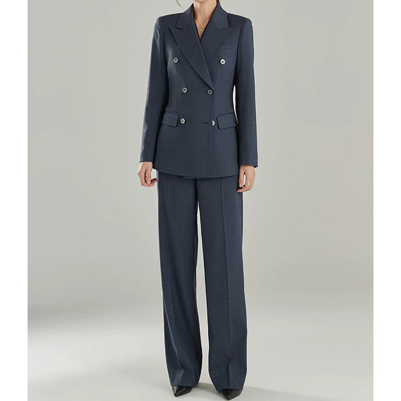 Costume ajusté pour femmes à double boutonnage avec pantalon large Chic und Stil