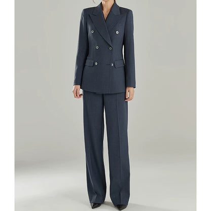 Costume ajusté pour femmes à double boutonnage avec pantalon large Chic und Stil