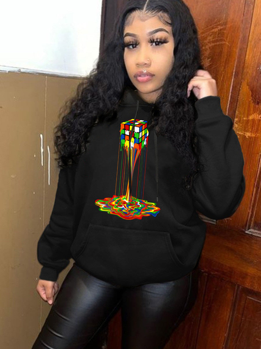 Pull à capuche pour femmes avec design créatif de Rubik's Cube Chic und Stil
