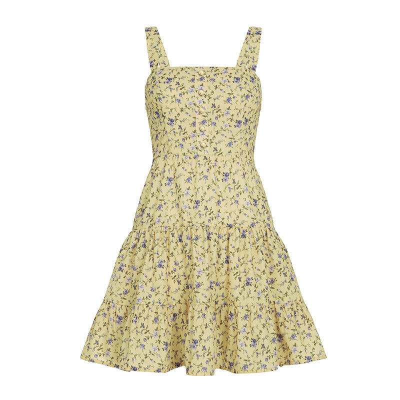 Robe d'été A-line florale pour femmes avec ourlet à volants et bretelles spaghetti Chic und Stil