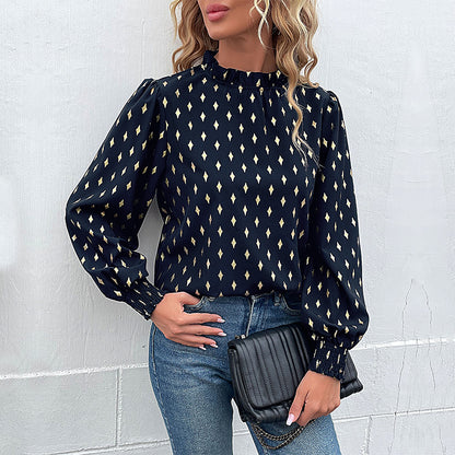 Chemisier élégant pour femmes avec des imprimés à la mode et des manches ballons Chic und Stil