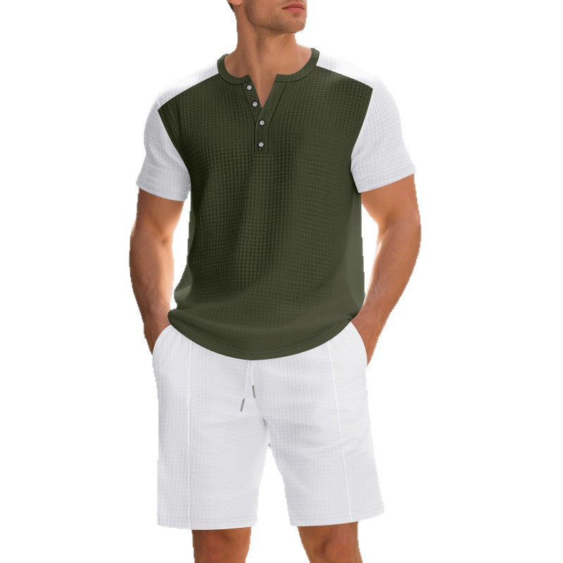 Homme ensemble court confortable à manches courtes avec haut structuré et shorts confortables Chic und Stil