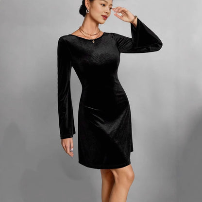 Dames Robe midi élégante et veloutée à manches longues Chic und Stil
