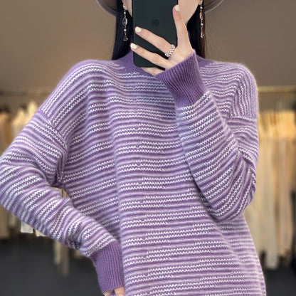Pull en tricot pour femmes avec un motif à rayures moderne et des trous pour les pouces confortables Chic und Stil