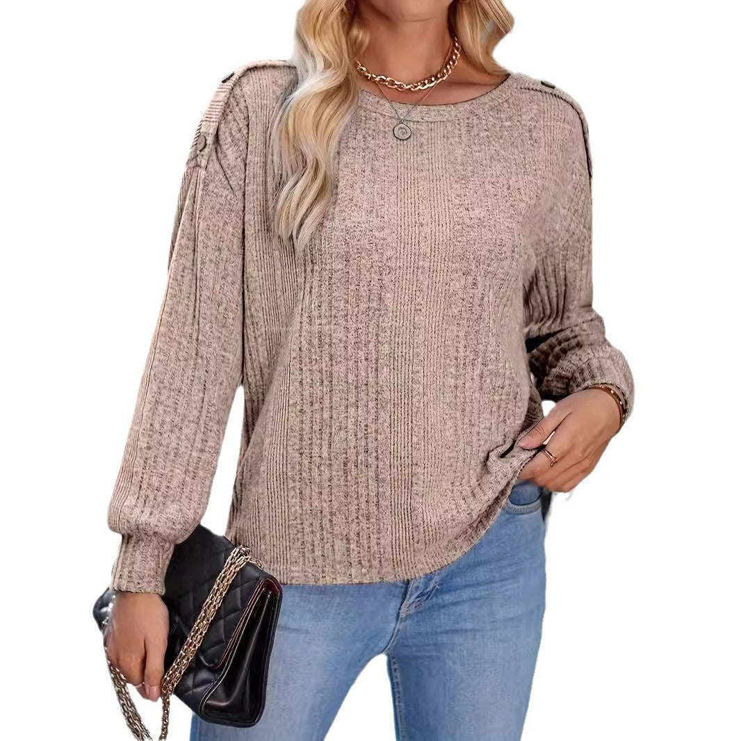 Dames Haut en tricot stylé avec épaules tombantes et détails de bouton Chic und Stil