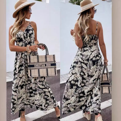 Women's A-line Maxi Dress with Tropical Print Chic and Style