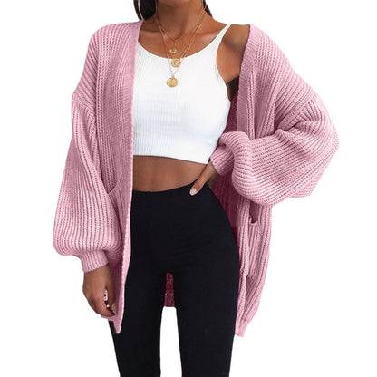 Cardigan en maille épaisse décontracté pour femmes avec des manches volumineuses Chic und Stil