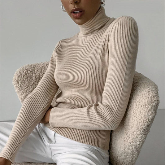 Pull à col roulé pour femmes en fin tricot côtelé Chic und Stil