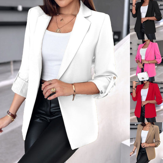 Blazer féminin tendance avec manches retroussées et poches pratiques Chic und Stil