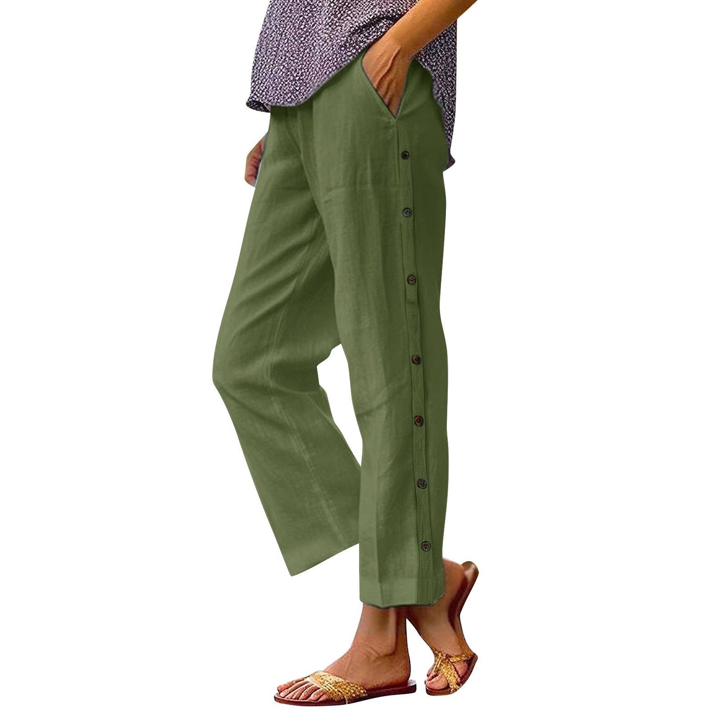 Comfortable linen pants for women with button details Chic and Style