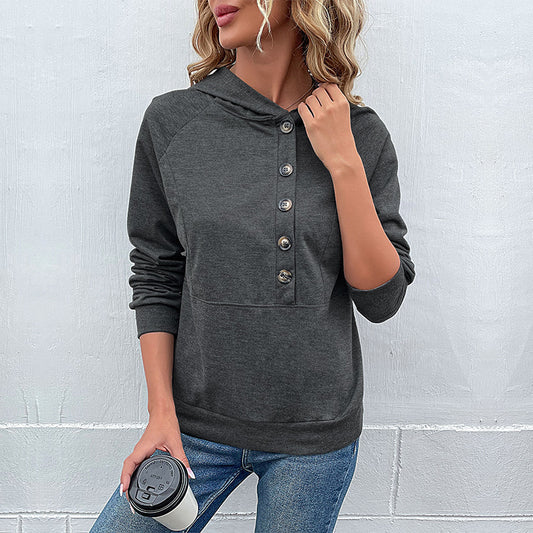 Pull à capuche décontracté pour femmes avec patte de boutonnage et coton de haute qualité Chic und Stil