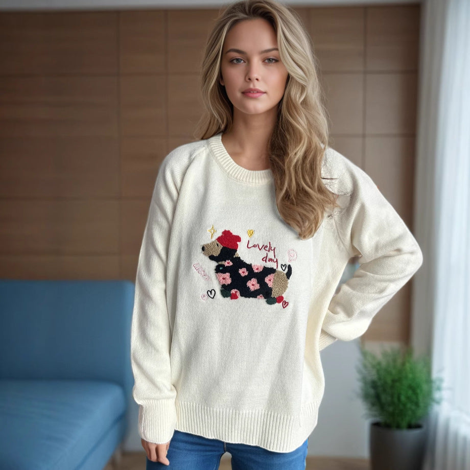 Pull femme avec motif animal et broderies décoratives Chic und Stil