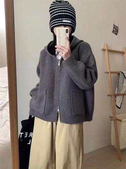 Dames Casual Oversized Gilet en Tricot avec Capuche et Poches Chic und Stil