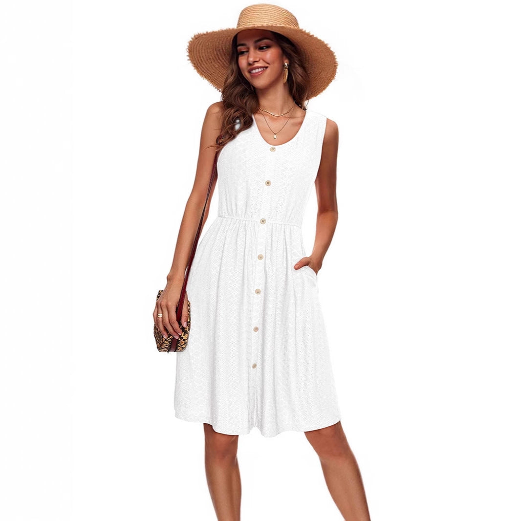 Robe d'été à boutons pour femmes avec ceinture élastique à la taille et poches pratiques Chic und Stil