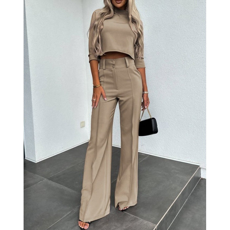 Woman trendy cropped top with elegant palazzo pants Chic and Style