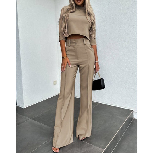 Woman trendy cropped top with elegant palazzo pants Chic and Style