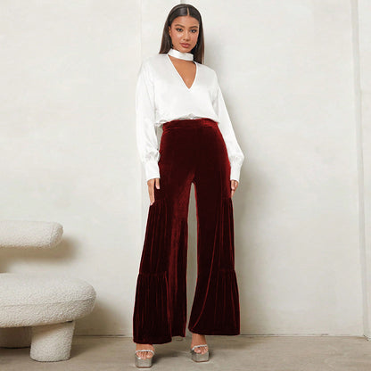 Women Loose Plush Pants with Pleats and High Waist Chic and Style