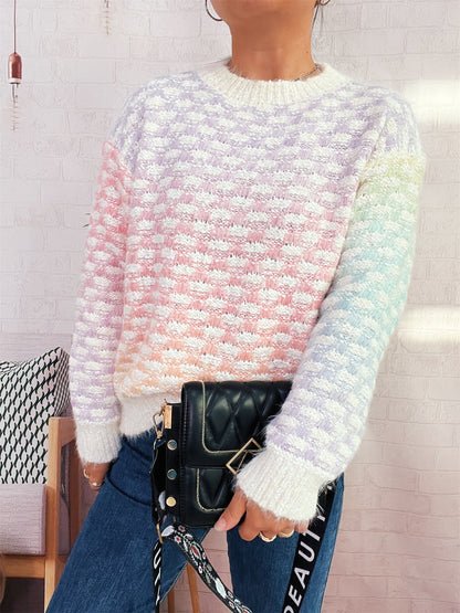 Pull en tricot à motif à carreaux tendance pour femmes Chic und Stil