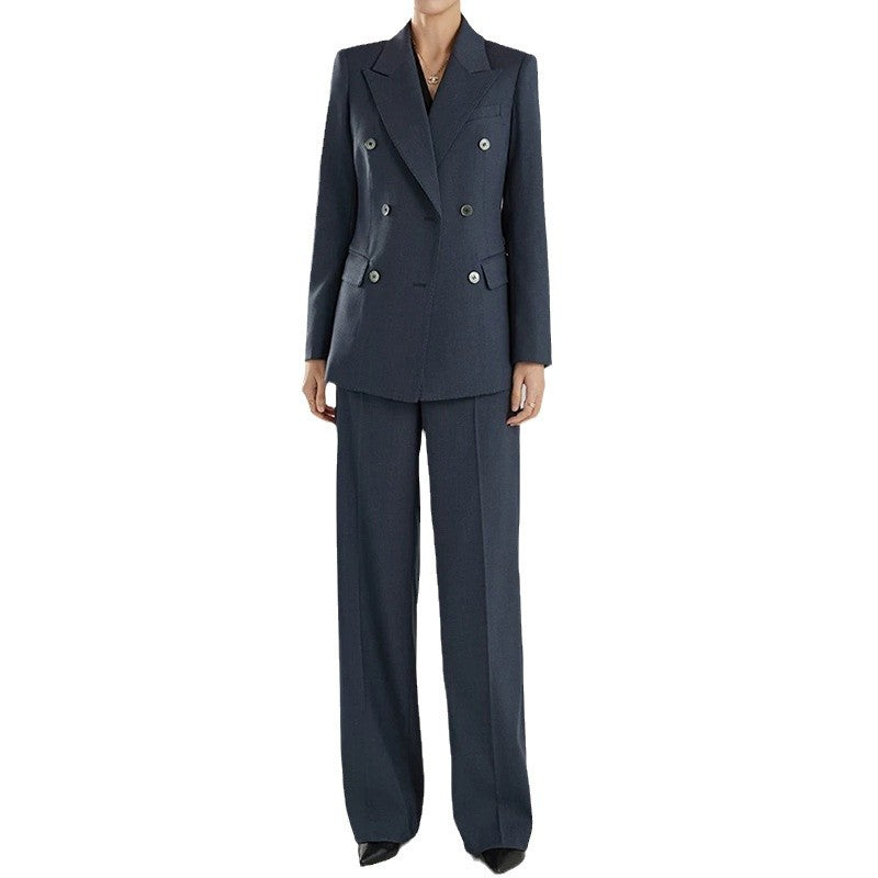 Costume ajusté pour femmes à double boutonnage avec pantalon large Chic und Stil