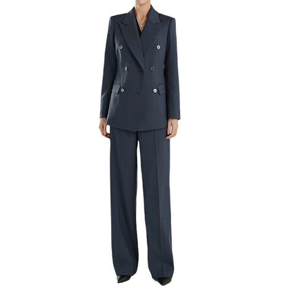 Costume ajusté pour femmes à double boutonnage avec pantalon large Chic und Stil