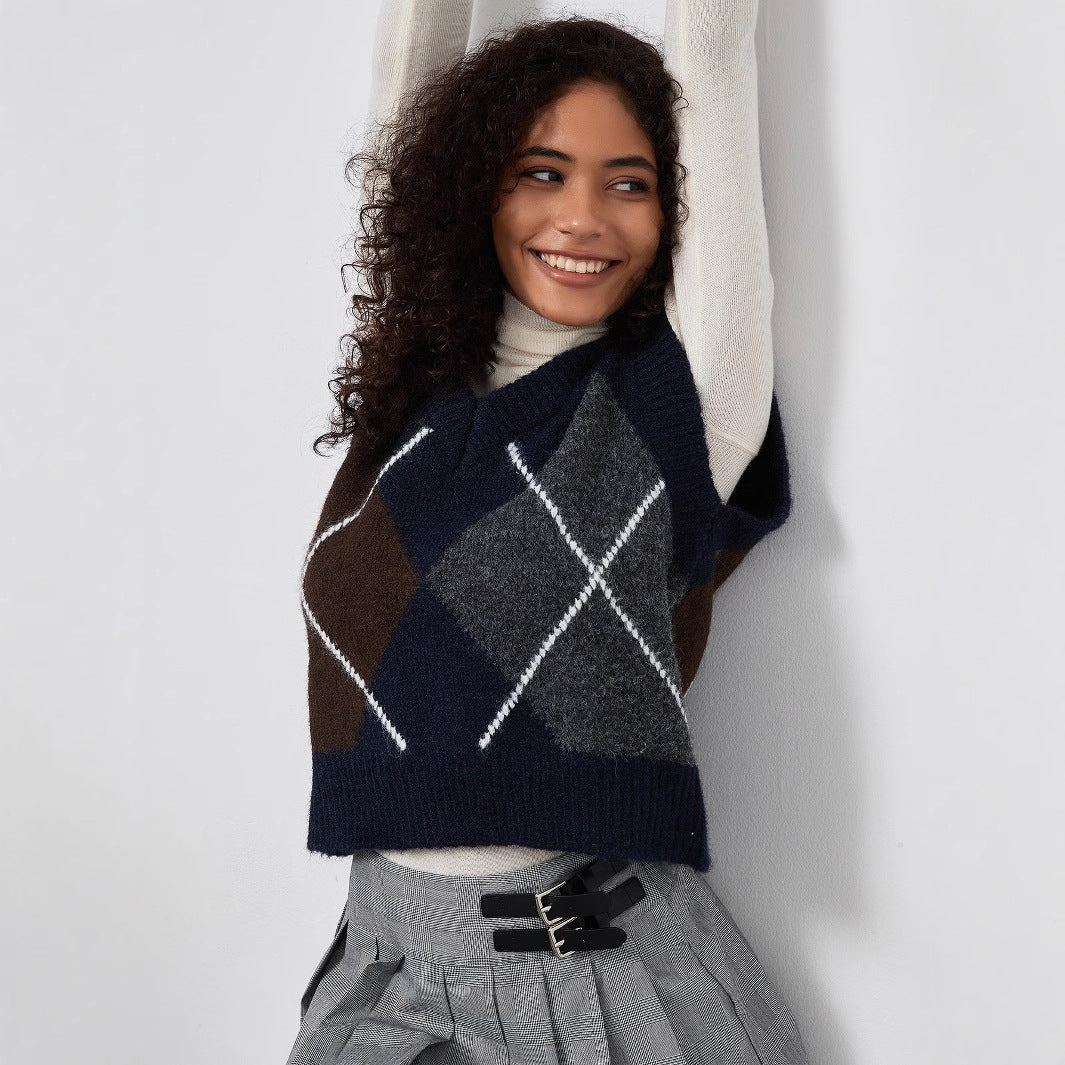 Pull en tricot pour dames avec un motif losange moderne Chic und Stil