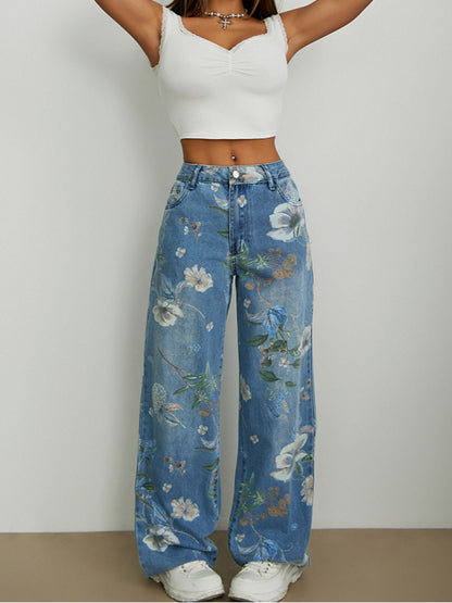 Jeans amples pour femmes avec design floral Chic und Stil