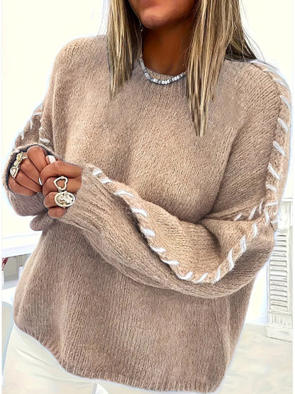 Pull en tricot surdimensionné pour femmes avec ourlet contrastant Chic und Stil