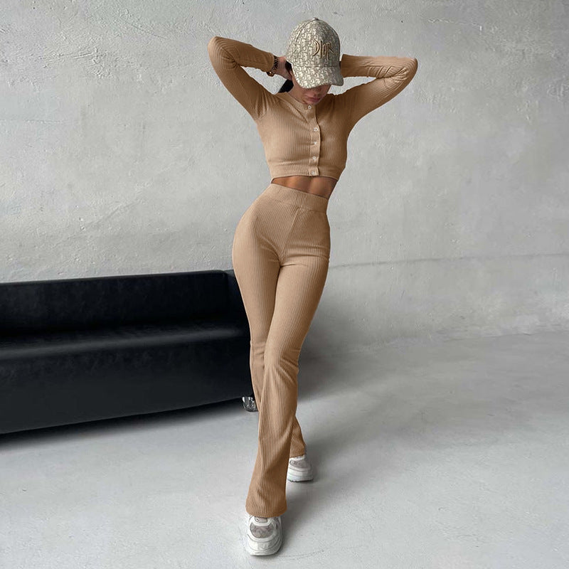 Ladies Ripp-Schn cropped Top and flared pants Set Chic and Style