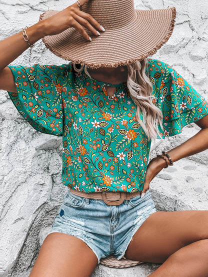 Dames Haut de crop fleuri avec détails fendus et manches larges Chic und Stil