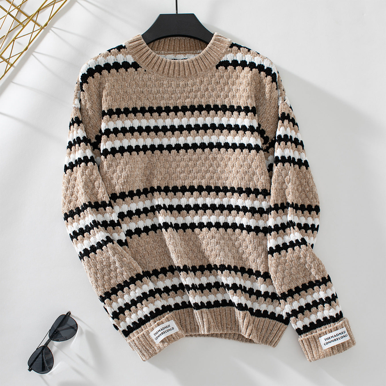 Pull en tricot pour femmes avec un mélange de motifs texturé et un col rond confortable Chic und Stil