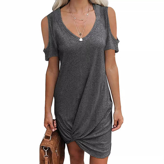 Robe mini à décolleté en V pour dames avec design d'épaule ouverte et détails de nouage raffinés Chic und Stil