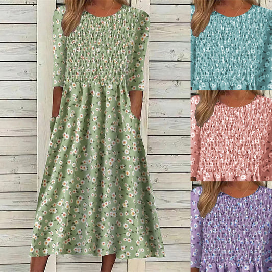 Robe Midi Florale Smockée Chic und Stil pour Femmes