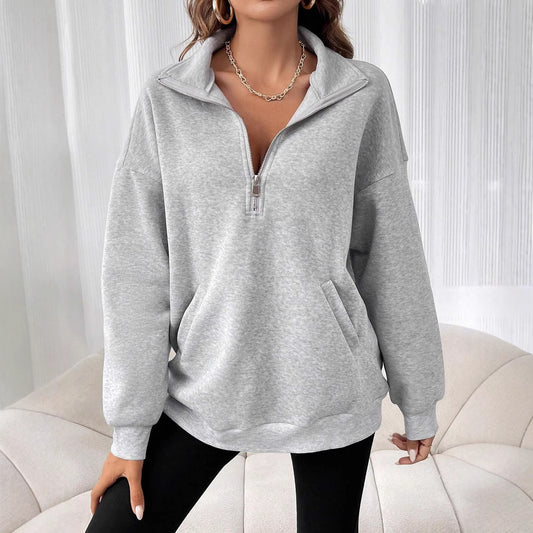 Pull-over zippé décontracté pour femmes avec poche kangourou Chic und Stil