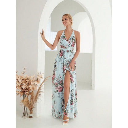 Robe maxi halter floral pour femmes Chic und Stil