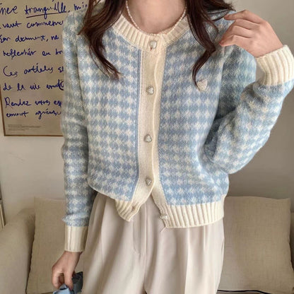 Dames pull-overs en maille à boutons en tartan Chic und Stil